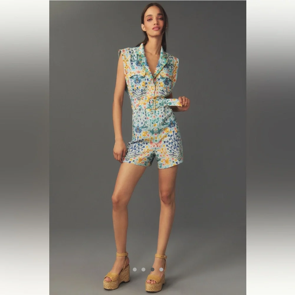 Anthropologie Ranna Gill Sleeveless Collared Linen Romper - Picture 3 of 4